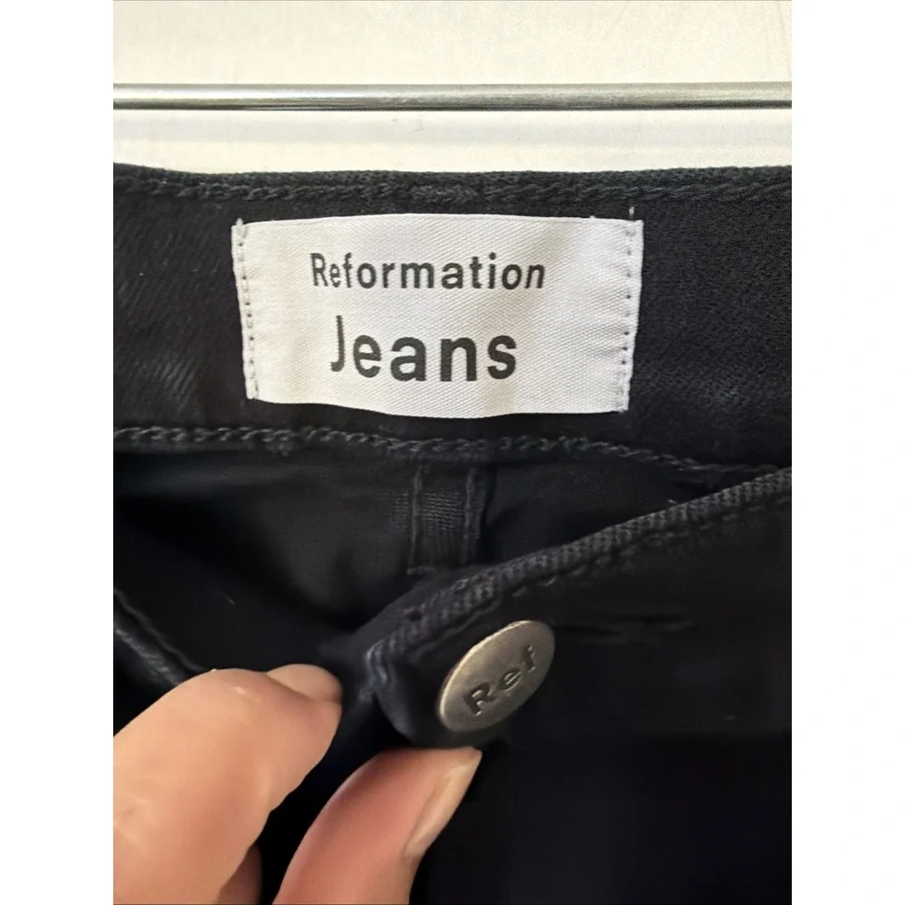 REFORMATION‎ Sz 25 Riley Jeans Black Raw Hem High Rise Skinny